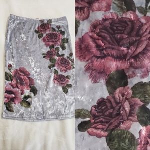 Silver Rose Crushed Velvet Skirt